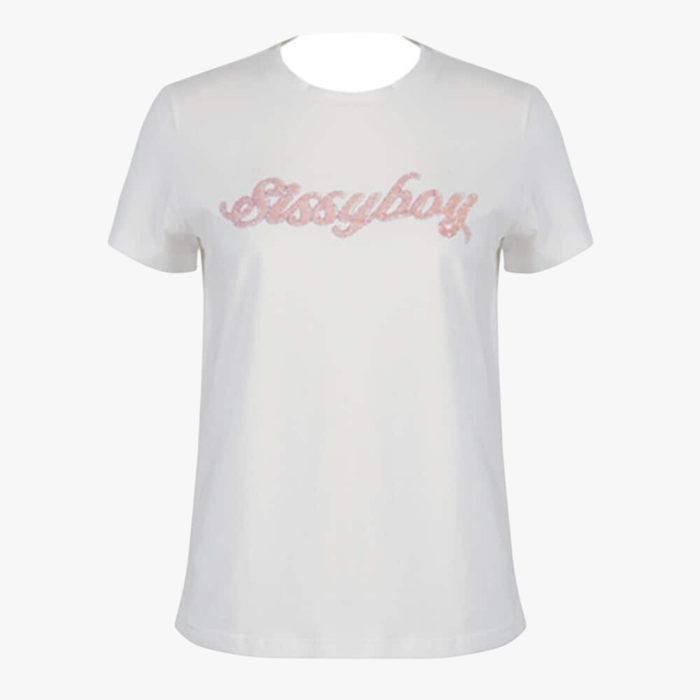 Sissy Boy Short Sleeve Tee Pink Beaded Logo White | Sissy Boy