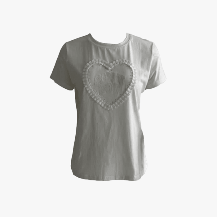 Sissy Boy Short Sleeve Tee Ribbon Heart Embroid Logo White | Sissy Boy