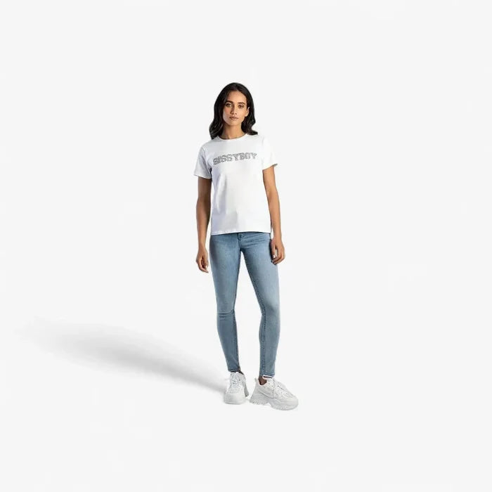 Sissy Boy Womens Regular Fit Top With Bling Short Sleeve Tee Bling White | Sissy Boy
