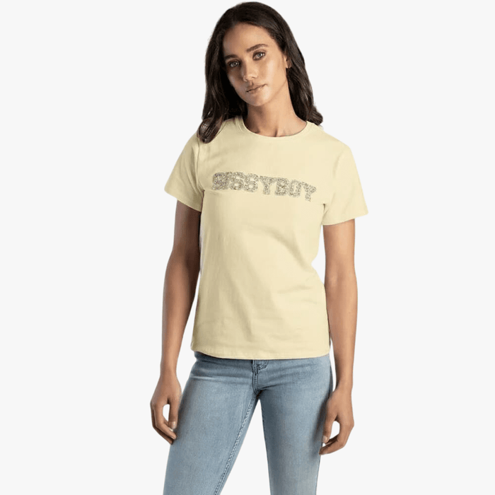 Sissy Boy Womens Regular Fit Top With Bling Short Sleeve Tee Pale Yellow | Sissy Boy