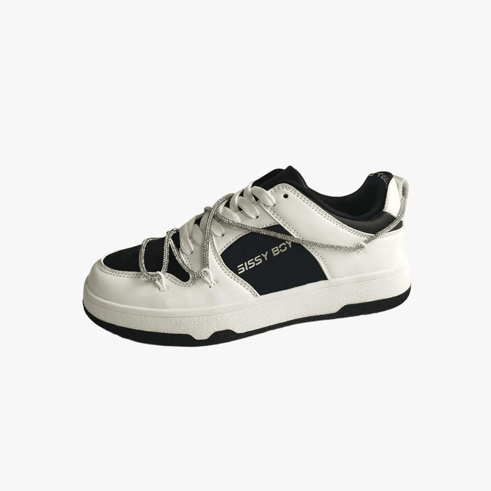 Sissy Boy Womens Reverse Colourblock Sneaker Diamante Trip White Black | Sissy Boy