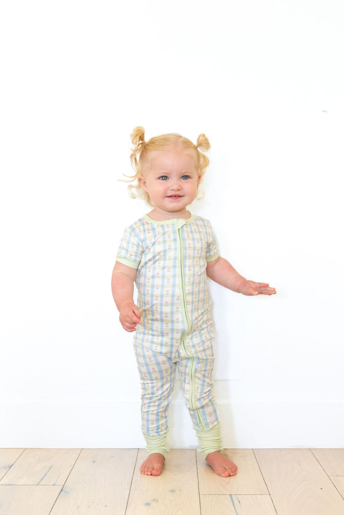 SPRING TULIPS | SHORT SLEEVE ZIPPER ONE PIECE