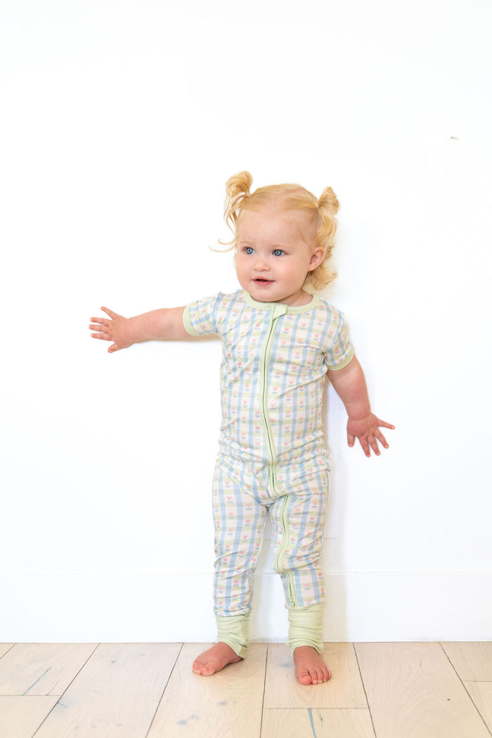 SPRING TULIPS | SHORT SLEEVE ZIPPER ONE PIECE