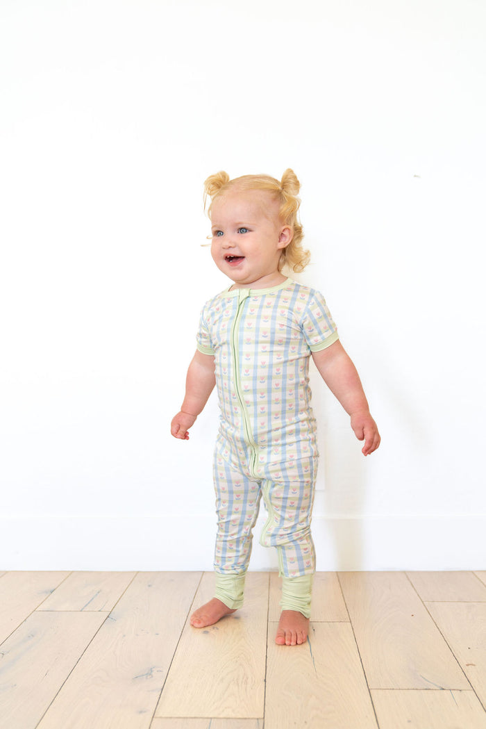 SPRING TULIPS | SHORT SLEEVE ZIPPER ONE PIECE