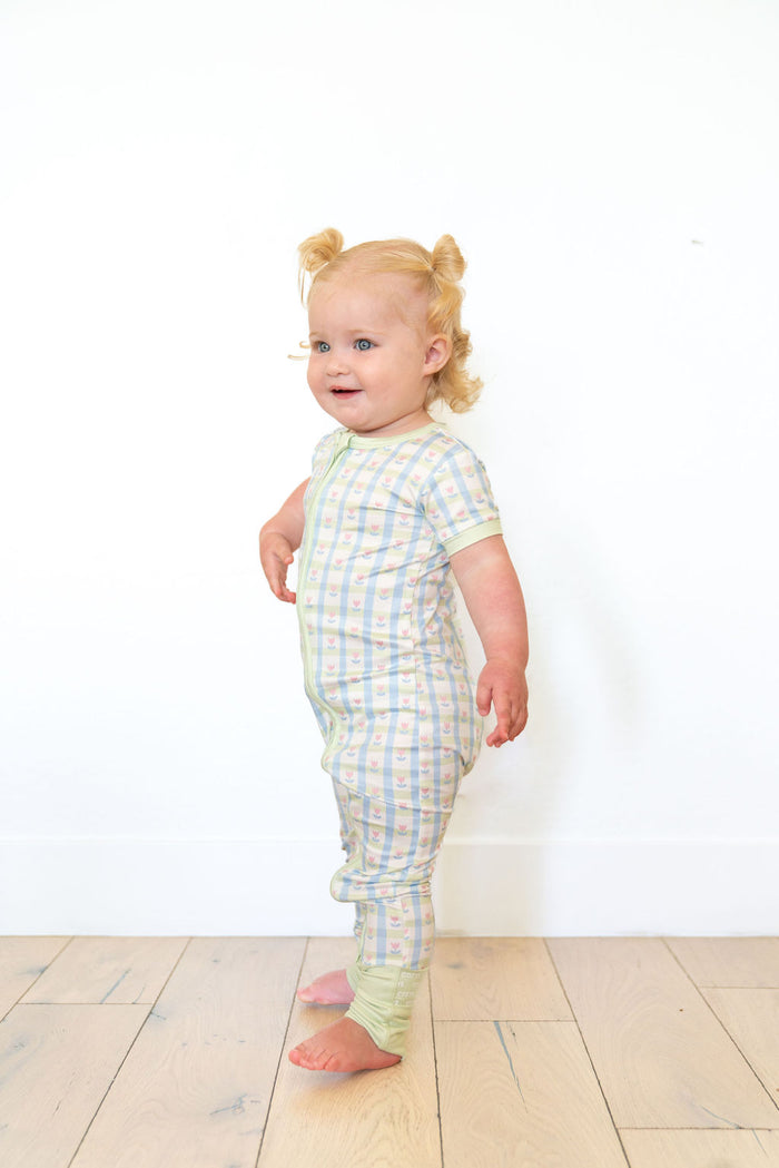 SPRING TULIPS | SHORT SLEEVE ZIPPER ONE PIECE
