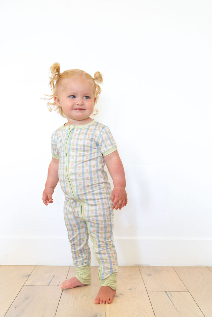 SPRING TULIPS | SHORT SLEEVE ZIPPER ONE PIECE