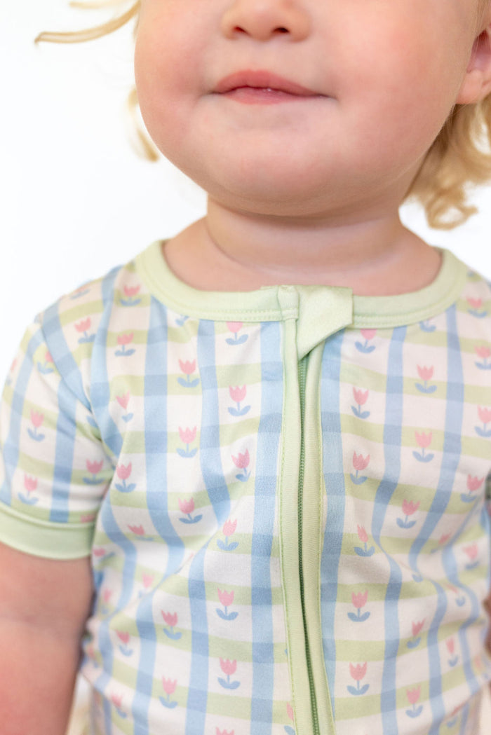 SPRING TULIPS | SHORT SLEEVE ZIPPER ONE PIECE