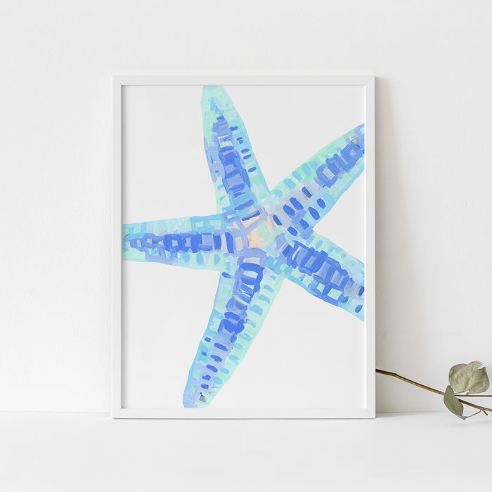 Blue Starfish Modern Beach Painting Wall Art Print or Canvas - Jetty Home