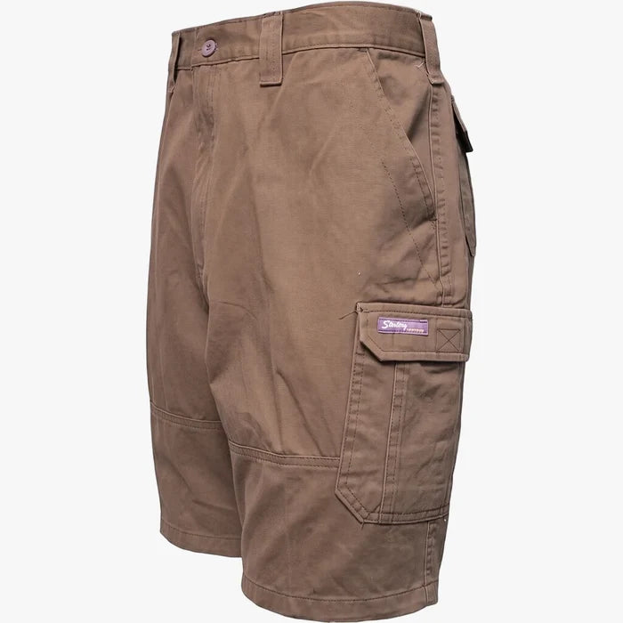 Sterling Men's 3-in-1 khaki cargo shorts, viewed from a slight angle. The durable fabric features multiple utility pockets