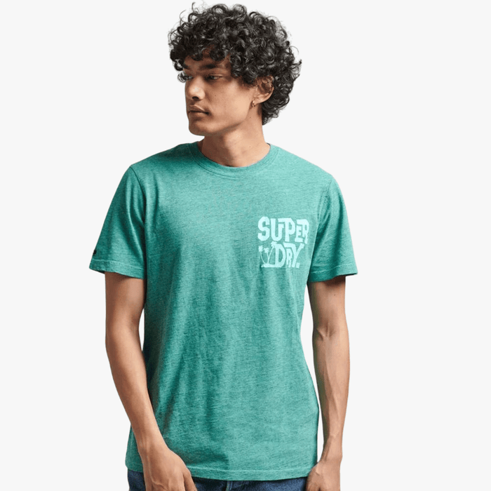 Superdry Mens Travel Sticker Short Sleeve Tee Green | Superdry