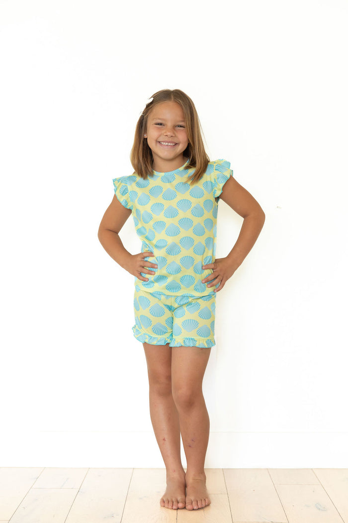 TEAL SHELLS | RUFFLE SHORT SET