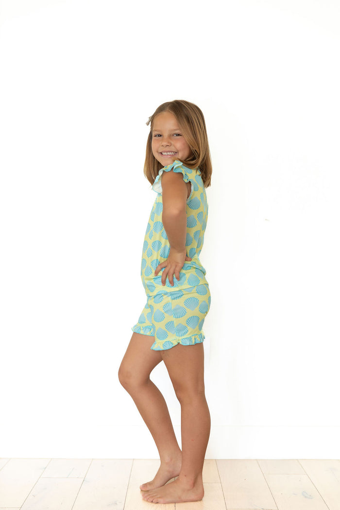TEAL SHELLS | RUFFLE SHORT SET