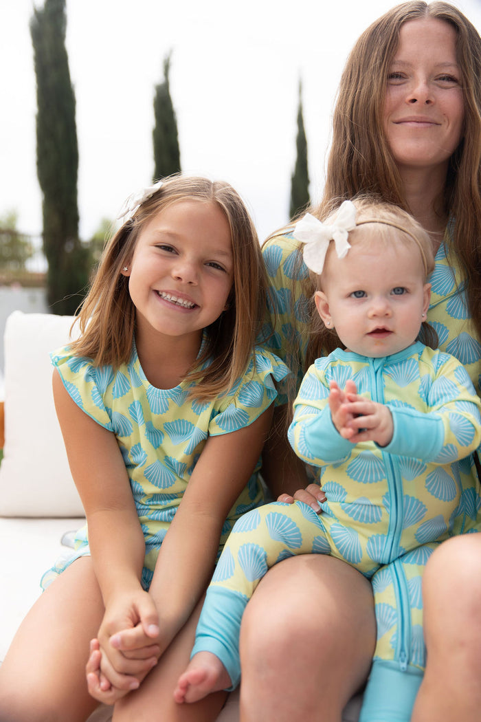 TEAL SHELLS | RUFFLE SHORT SET