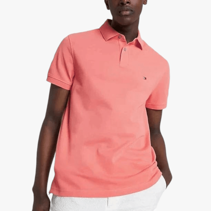 Tommy Hilfiger Mens 1985 Regular Short Sleeve Polo Golfer Peach Tommy Hilfiger