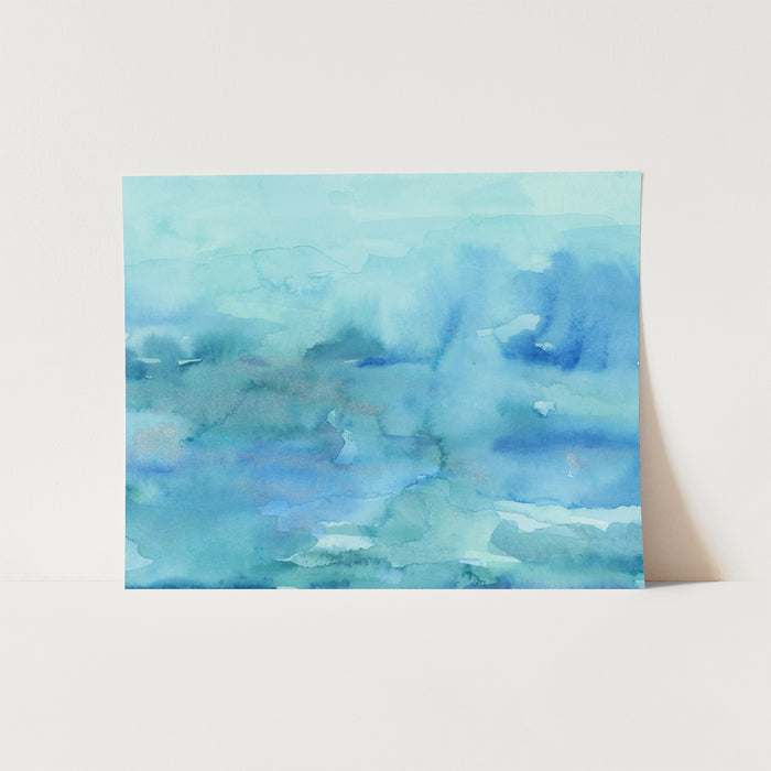 Dark Blue Turquoise Watercolor Ocean Abstracts Painting Wall Art Print or Canvas - Jetty Home