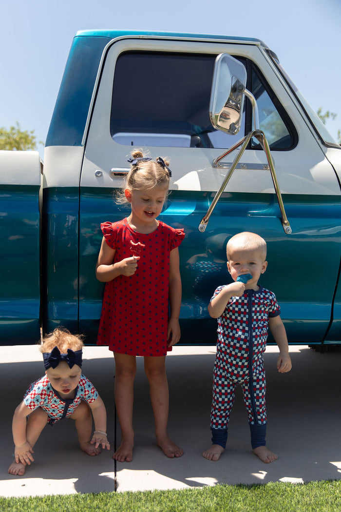 USA MINI CHECKER | SHORT SLEEVE ZIPPER ONE PIECE
