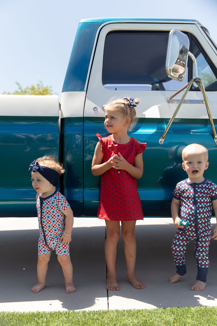 USA MINI CHECKER | SHORT SLEEVE ZIPPER ONE PIECE
