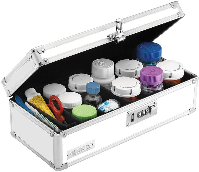 Vaultz Locking Pill Storage Box w/Combination Lock - White