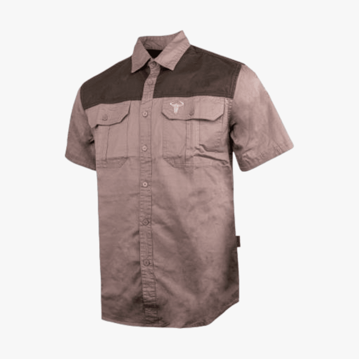 Wildebees Mens Two Tone Short Sleeve Shirt Khaki Olive Wildebees