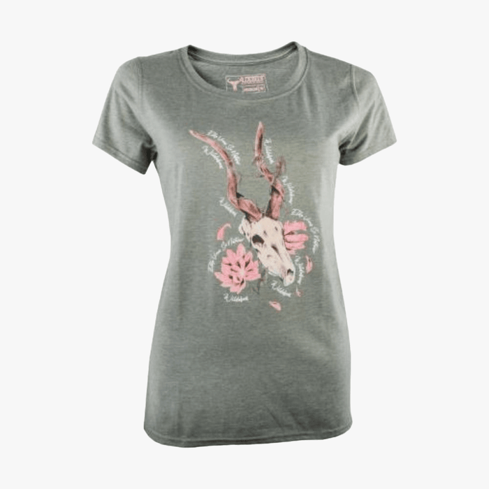Wildebees Womens Swirl Skull Short Sleeve Tee Sage Mel >1438-27 | Wildebees