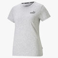 Puma Women's Essential Small Logo Short Sleeve Tee in light grey heathered cotton, featuring the brand logo on the front.