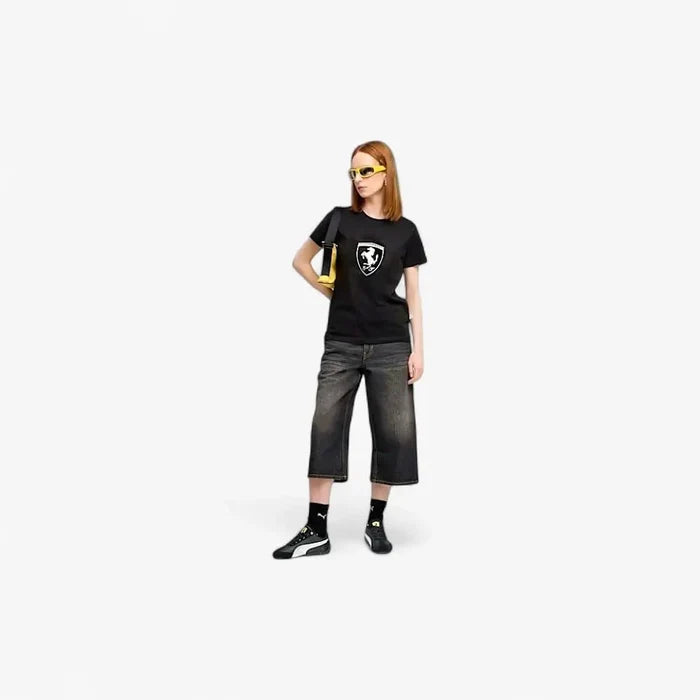 Puma Womens Ferrari Sportswear Tonal Shield Short Sleeve Tee Black | Puma