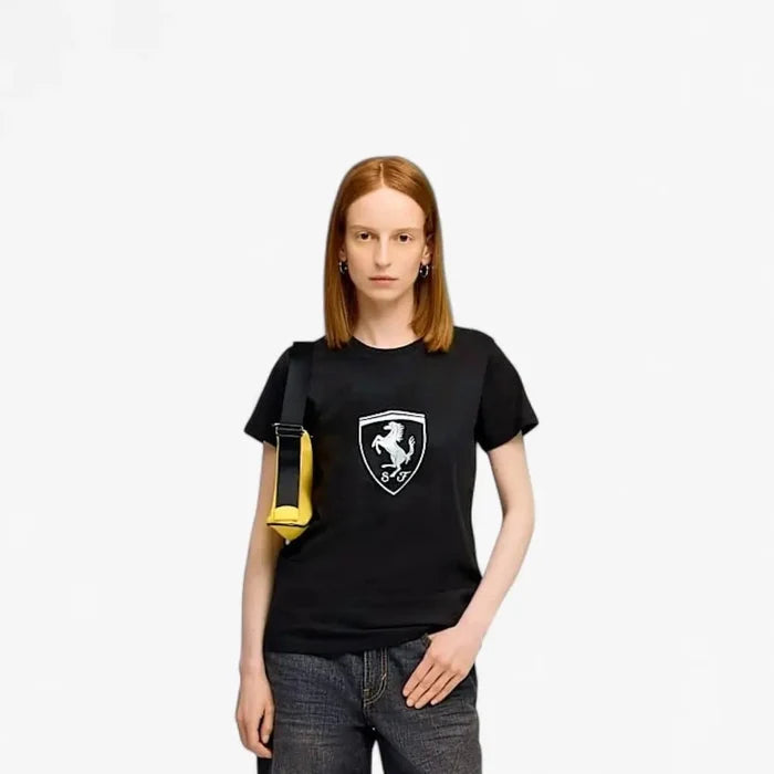Puma Womens Ferrari Sportswear Tonal Shield Short Sleeve Tee Black | Puma
