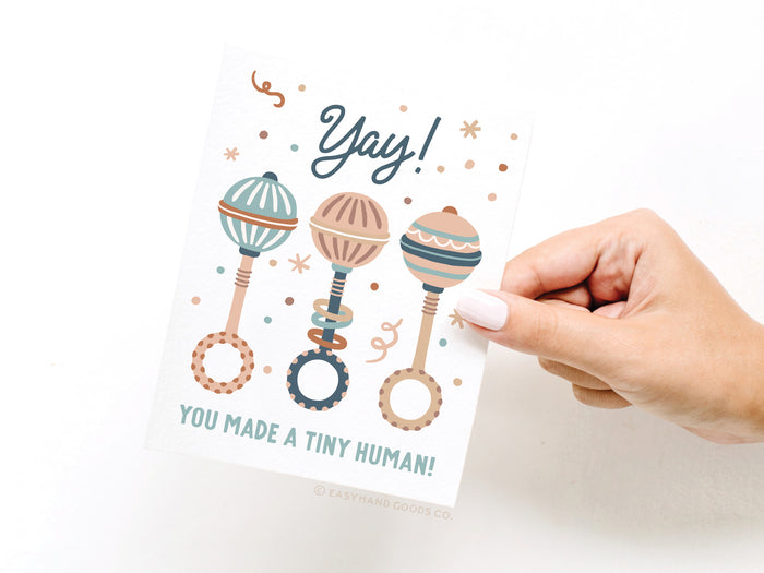 Yay You Made a Tiny Human Baby Rattles Greeting Card - Onderkast Studio