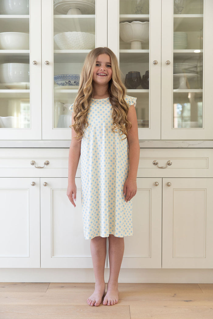 YELLOW + BLUE POLKADOTS | RUFFLE SLEEVE DRESS