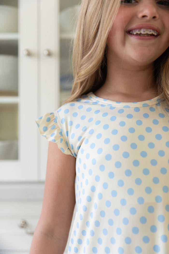 YELLOW + BLUE POLKADOTS | RUFFLE SLEEVE DRESS