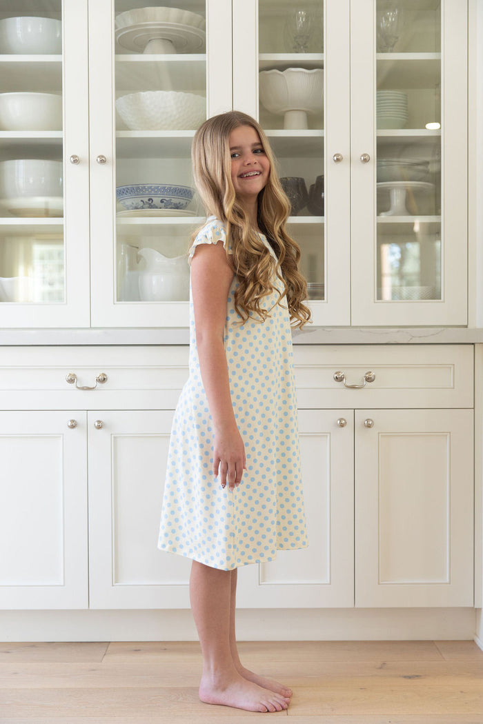 YELLOW + BLUE POLKADOTS | RUFFLE SLEEVE DRESS