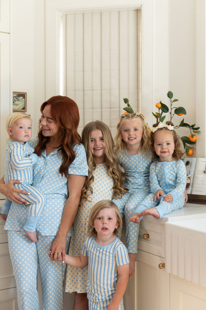 YELLOW + BLUE POLKADOTS | RUFFLE SLEEVE DRESS