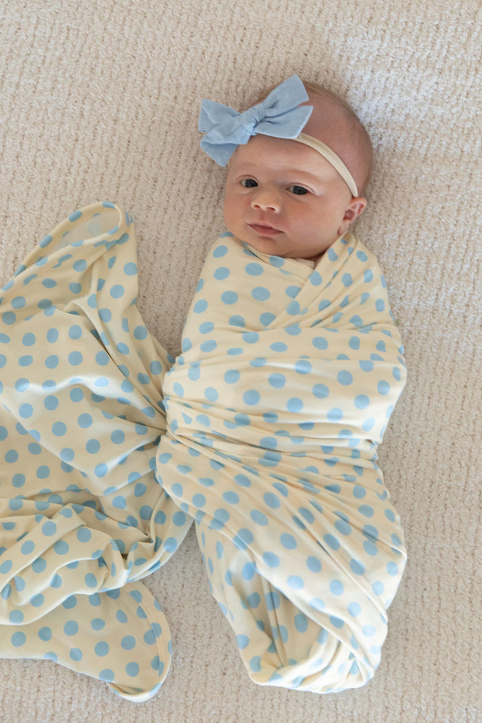 YELLOW + BLUE POLKADOTS | SWADDLE