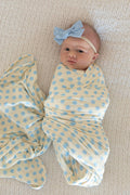 YELLOW + BLUE POLKADOTS | SWADDLE